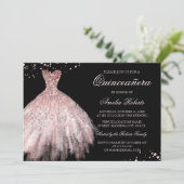 Sparkle Dress Rose Gold Quinceanera Invitation (Standing Front)
