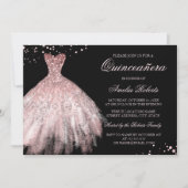 Sparkle Dress Rose Gold Quinceanera Invitation (Front)