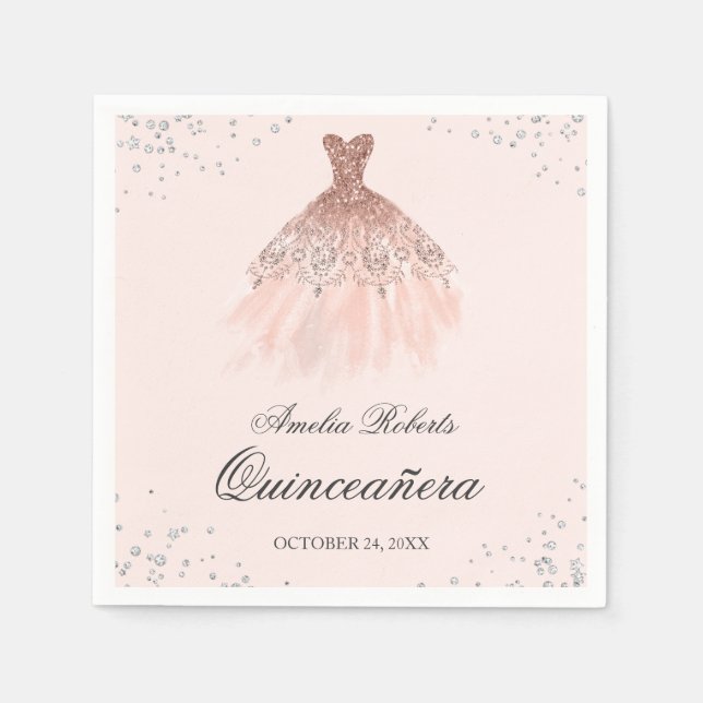 Sparkle Dress Rose Gold Quinceanera Napkin (Front)