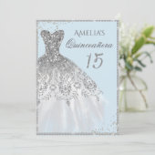 Sparkle Dress Silver Blue Quinceanera Invitation (Standing Front)