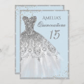 Sparkle Dress Silver Blue Quinceanera Invitation (Front/Back)