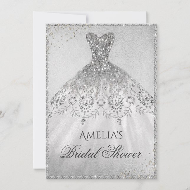 Sparkle Dress Silver Bridal Shower Invitation (Front)