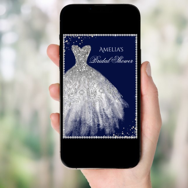 Sparkle Dress Silver Navy Bridal Shower Invitation (Front Digital)