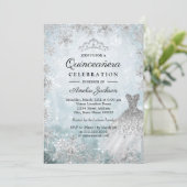 Sparkle Dress Snowflakes Blue Winter Quinceanera Invitation (Standing Front)