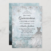 Sparkle Dress Snowflakes Blue Winter Quinceanera Invitation (Front/Back)