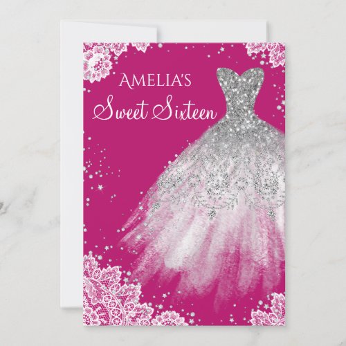 Sparkle Dress White Lace Pink Sweet Sixteen Invite