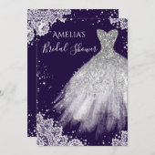 Sparkle Dress White Lace Purple Bridal Shower Invitation (Front/Back)