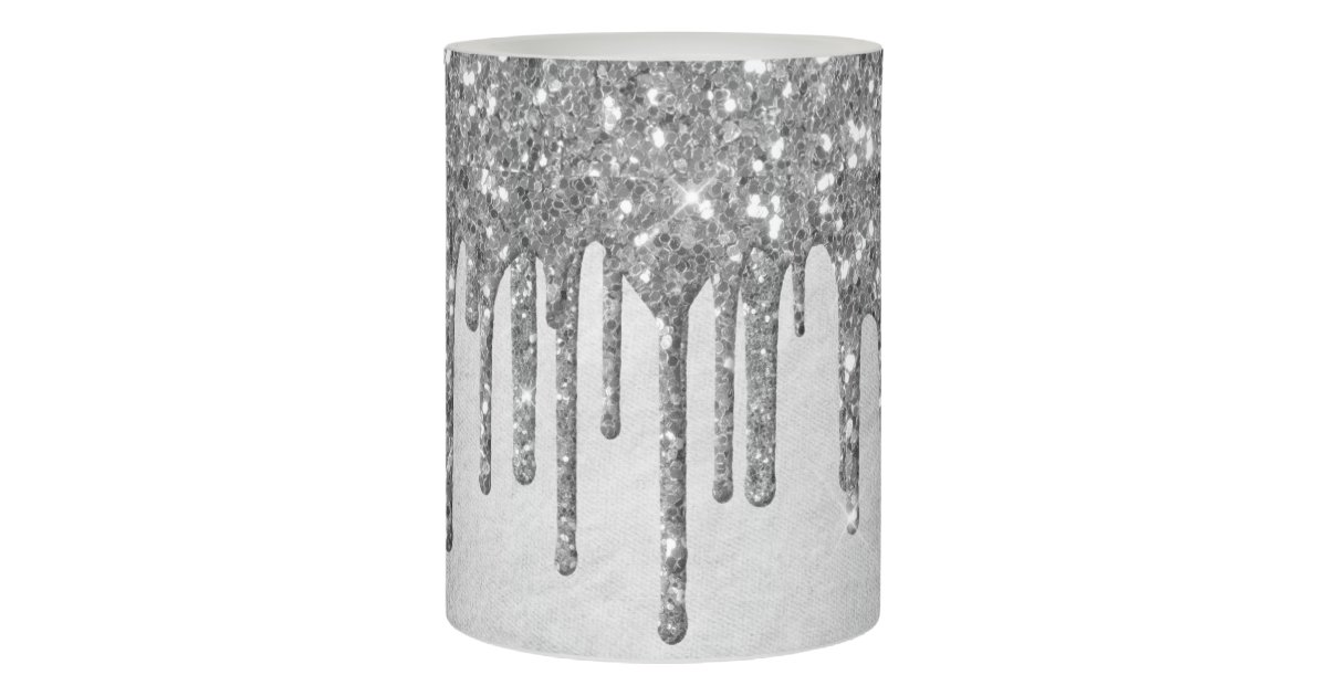Sparkle Drip Decor | Platinum Silver Metallic Ice Flameless Candle | Zazzle