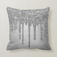 Sparkle Drip Decor | Platinum Silver Metallic Ice Throw Pillow