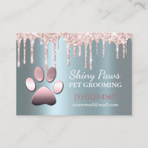 Sparkle Drip Shimmer Dog Paw Pet Grooming Service Business Card