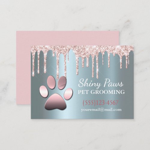 Sparkle Drip Shimmer Dog Paw Pet Grooming Service Business Card