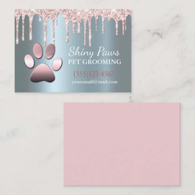 Sparkle Drip Shimmer Dog Paw Pet Grooming Service Business Card (Front/Back)