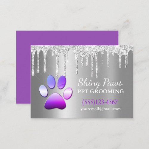 Sparkle Drip Shimmer Dog Paw Pet Grooming Service Business Card