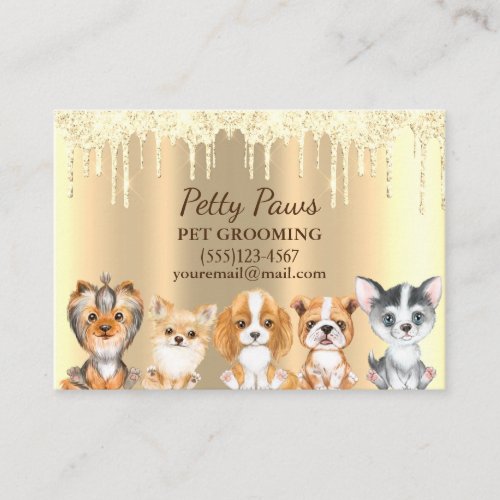 Sparkle Drip Shimmer  Puppies Pet Grooming Service Business Card