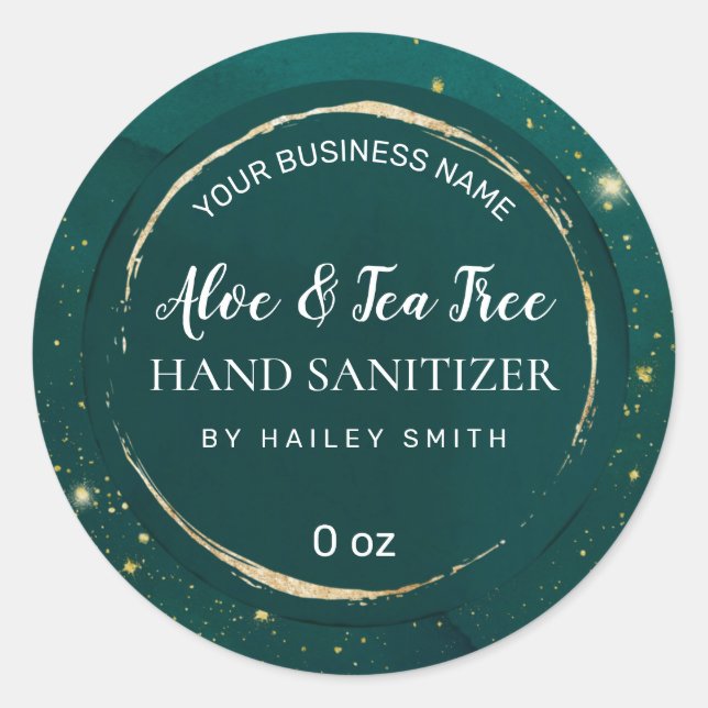 Sparkle Dust Green And Gold Hand Sanitizer Labels (Front)