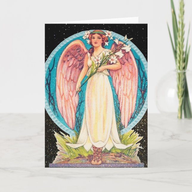 Sparkle Effect Vintage Christian Angel Card (Front)