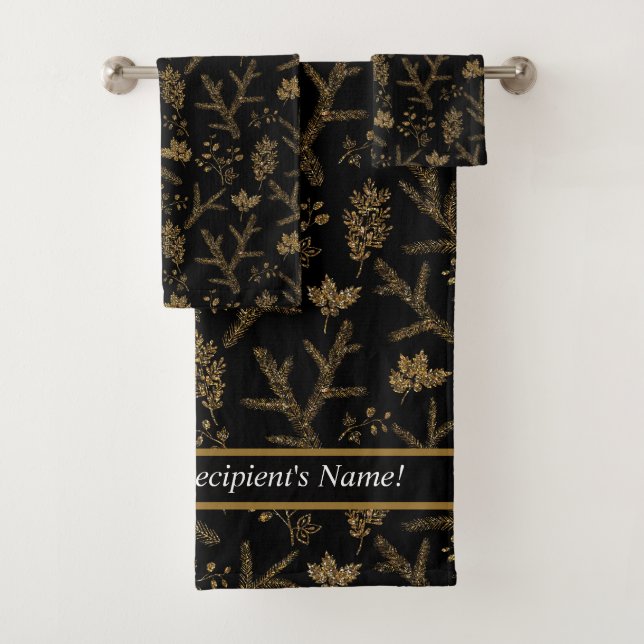 Sparkle Elegant Black Gold Holiday Luxury Vibe Bath Towel Set (Insitu)