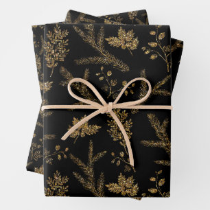 Sparkle Elegant Black Gold Holiday Luxury Vibe Wrapping Paper Sheets