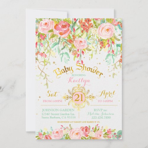 Sparkle Enchanted Secret Garden Baby Shower Invitation