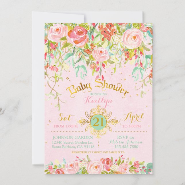 Sparkle Enchanted Secret Garden Baby Shower Invitation (Front)