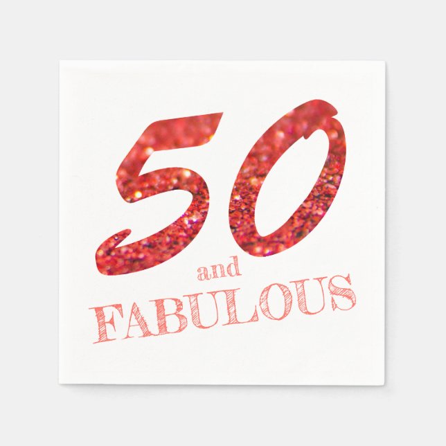 Sparkle Fabulous 50th Birthday Coral Glitter Napkins (Front)