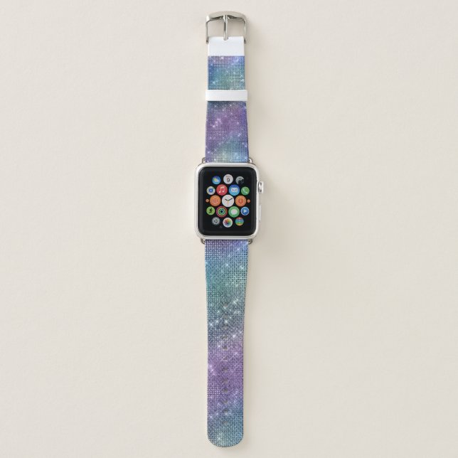 *~* Sparkle Faux Rhinestone Pink Denin Blue Apple Watch Band (Front)