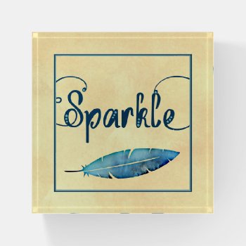 Sparkle Feather Watercolor Fancy Typography Paperweight by teeloft at Zazzle