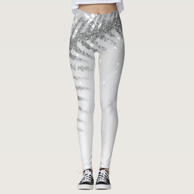 Sparkle Feather Winter Holiday Leggings (Front)