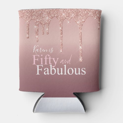 Sparkle Fifty and Fabulous Pink Glitter Birthday Can Cooler