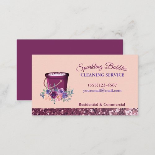 Sparkle Floral Bucket Cleaning Services Business Card