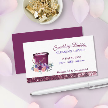 Sparkle Floral Bucket Cleaning Services  Business Card by tyraobryant at Zazzle