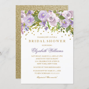 Sparkle Floral Purple Gold Bridal Shower Invite