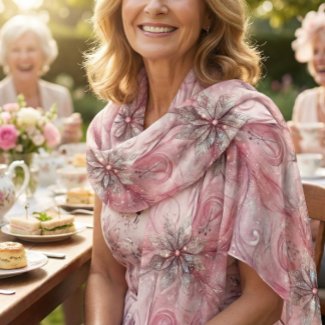  Sparkle Flower Ethereal Pink chiffon Scarf 