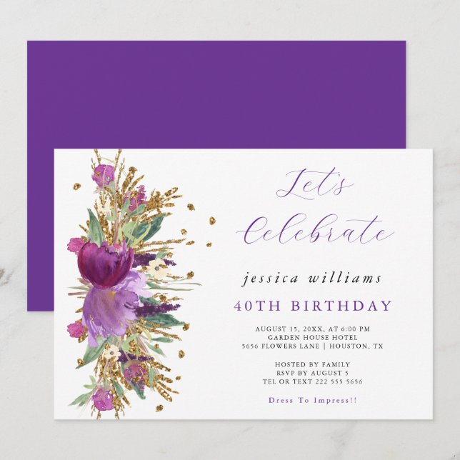 Sparkle Flowers Birthday Party Invitation (Front/Back)
