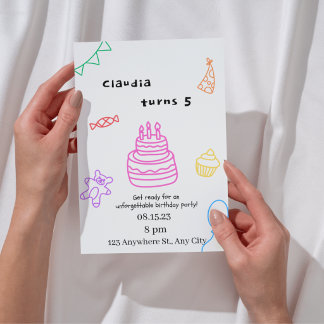 Sparkle & Fun 5th Birthday Invitation