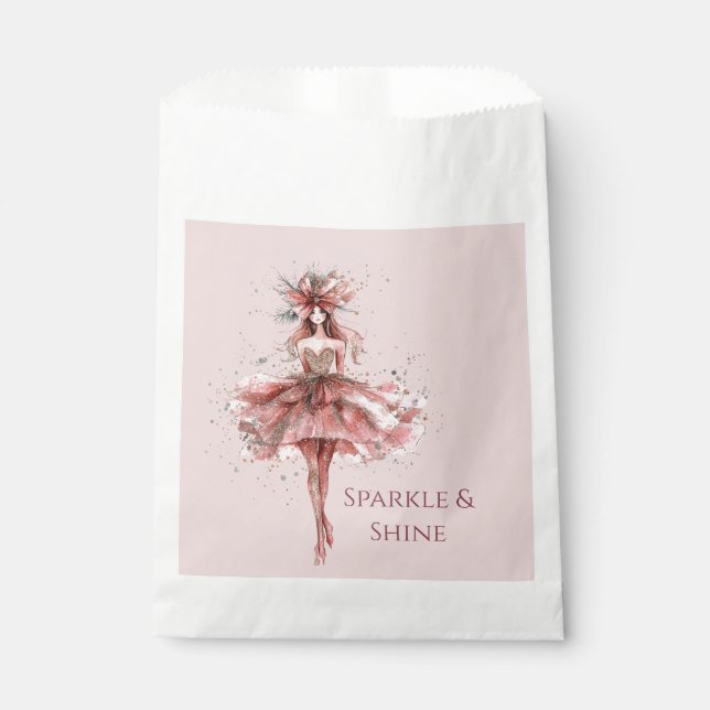 Sparkle Girl in Pink Rose Gold Dress Favor Bag (Front)