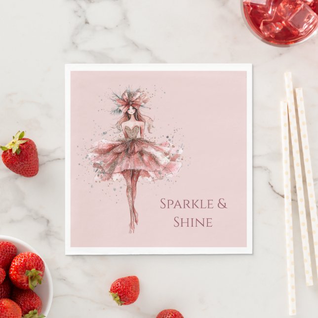 Sparkle Girl in Pink Rose Gold Dress Napkins (Insitu)