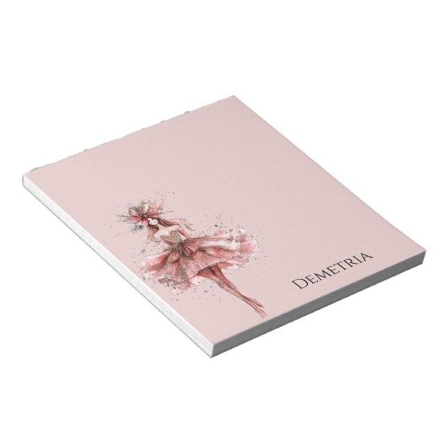 Sparkle Girl in Pink Rose Gold Dress Notepad (Angled)