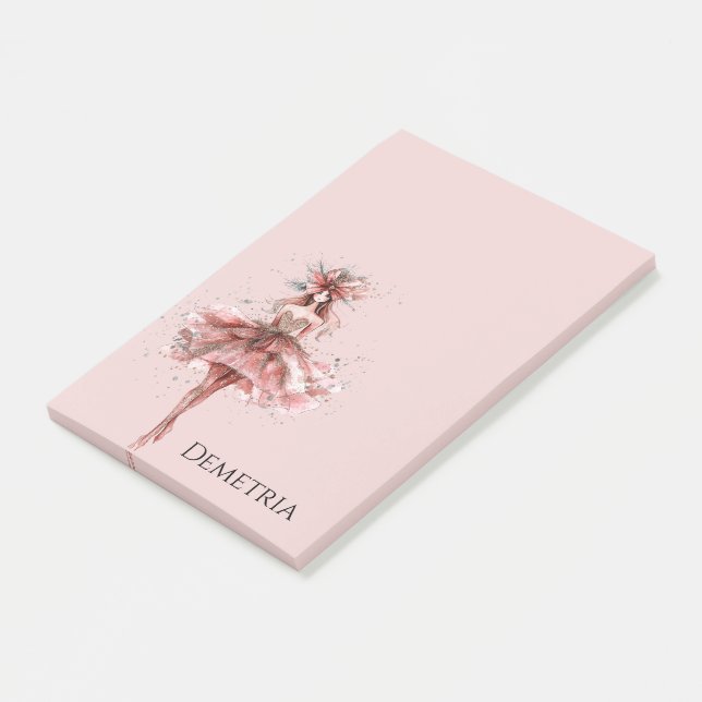 Sparkle Girl in Pink Rose Gold Dress Post-it Notes (Angled)