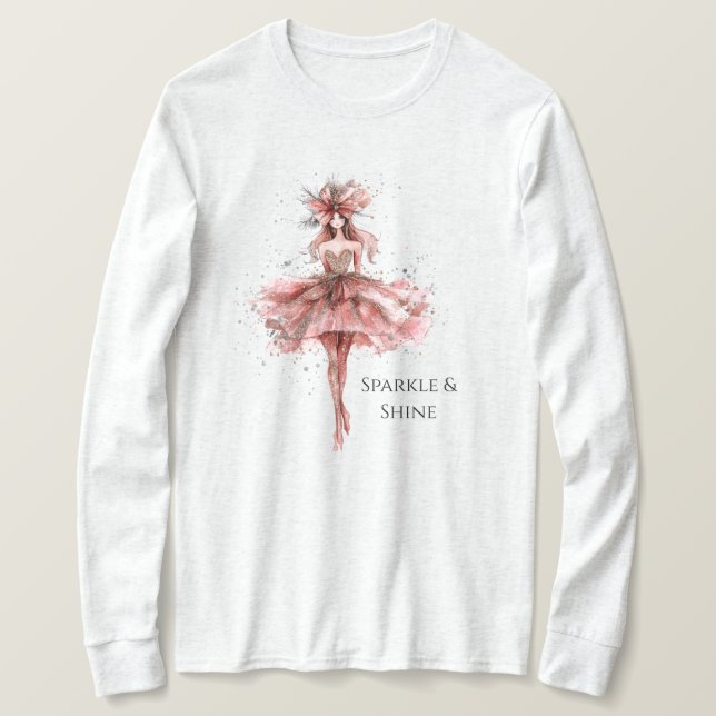Sparkle Girl in Pink Rose Gold Dress T-Shirt (Design Front)