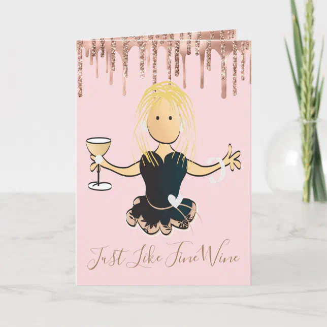 Sparkle Girlie Wine Glitter Birthday Card for Her | Zazzle