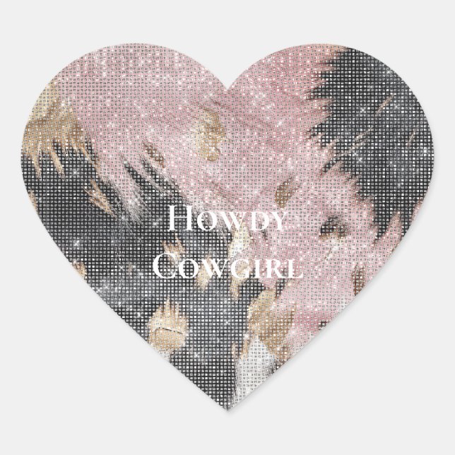 Sparkle Girly Pink Black Gold Cowgirl Cowhide Heart Sticker (Front)