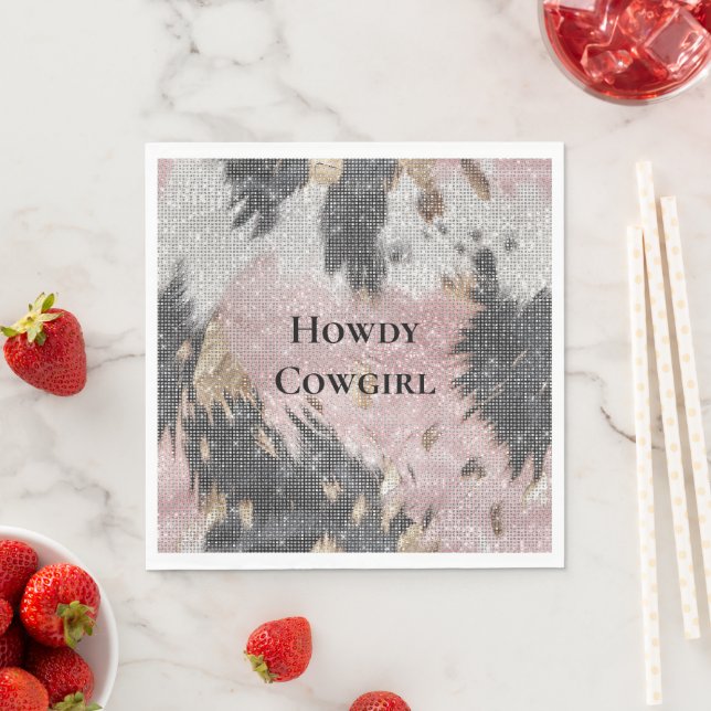 Sparkle Girly Pink Black Gold Cowgirl Cowhide Napkins (Insitu)