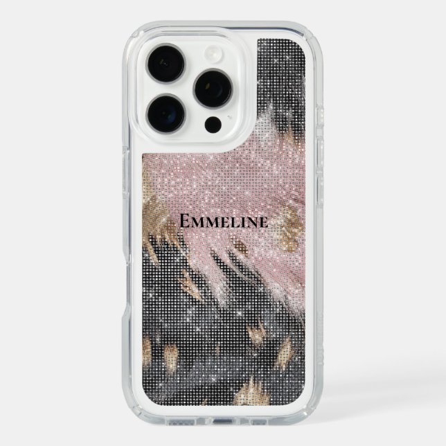 Sparkle Girly Pink Black Gold Cowgirl Cowhide Speck iPhone Case (Front)