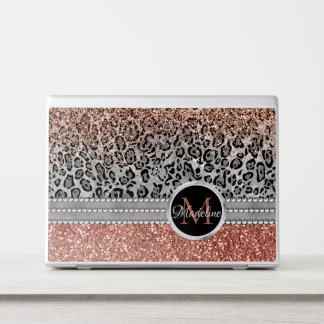 Sparkle Girly Rose Gold Glitter Leopard Monogram HP Laptop Skin