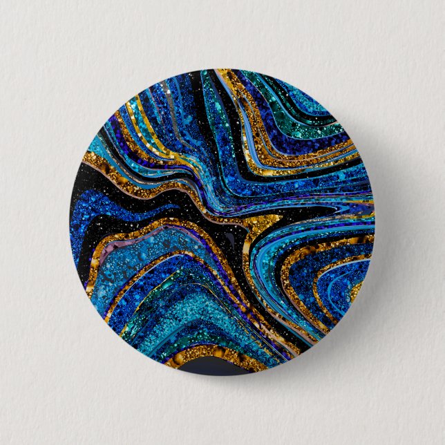 Sparkle Glam Glitter girly marble art blue Button (Front)