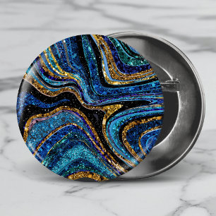 Sparkle Glam Glitter girly marble art blue Button