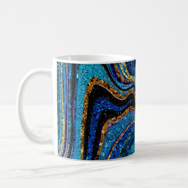 Sparkle Glam Glitter girly marble art blue Coffee  Coffee Mug (Left)