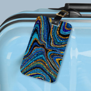 Sparkle Glam Glitter girly marble art blue Luggage Tag