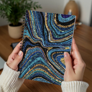 Sparkle Glam Glitter girly marble art blue Notebook